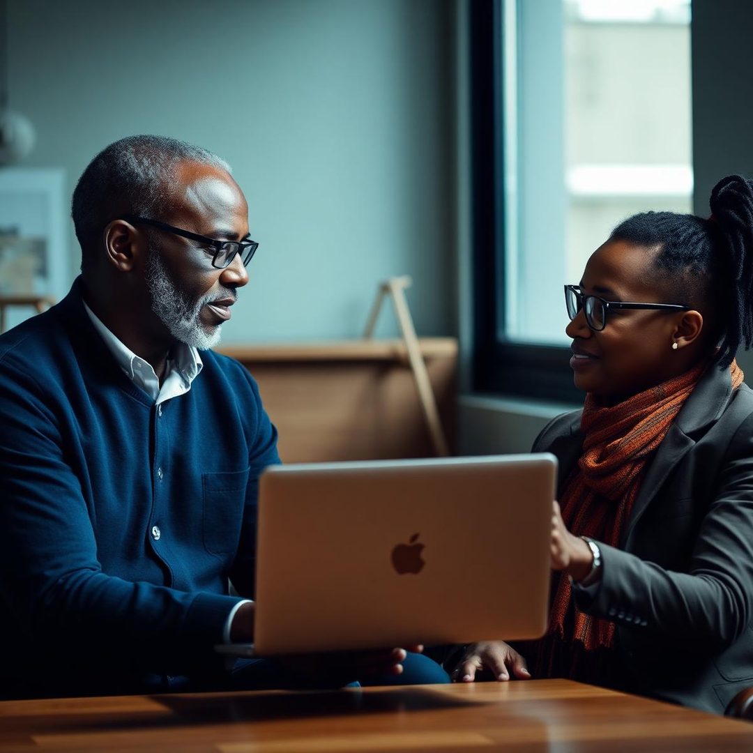 Mentor sénior accompagnant une entrepreneure africaine