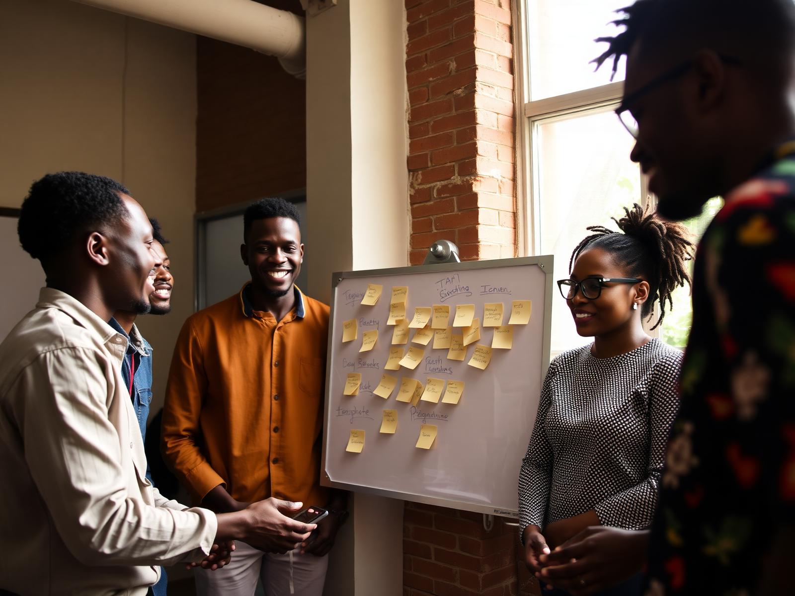 Cohorte de jeunes fondateurs africains travaillant ensemble